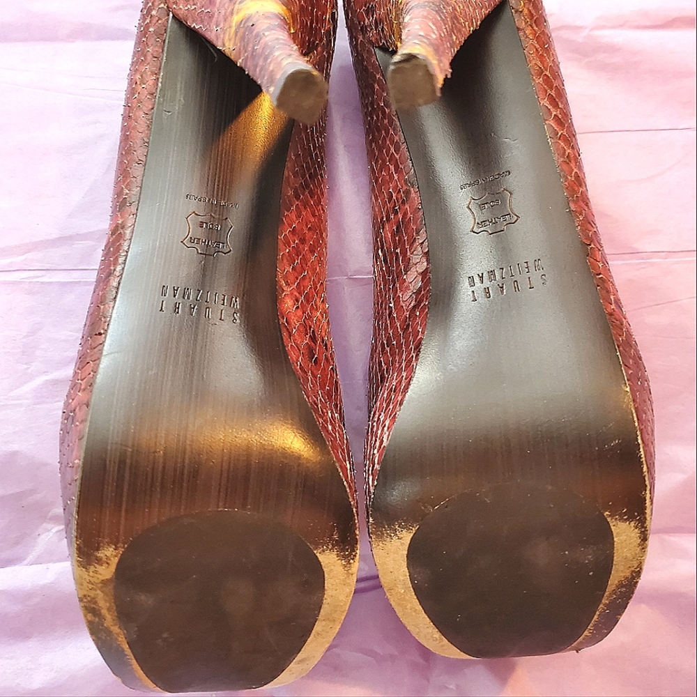 Stuart Weitzman Luxury Python Peeptoe Stilettos |… - image 8